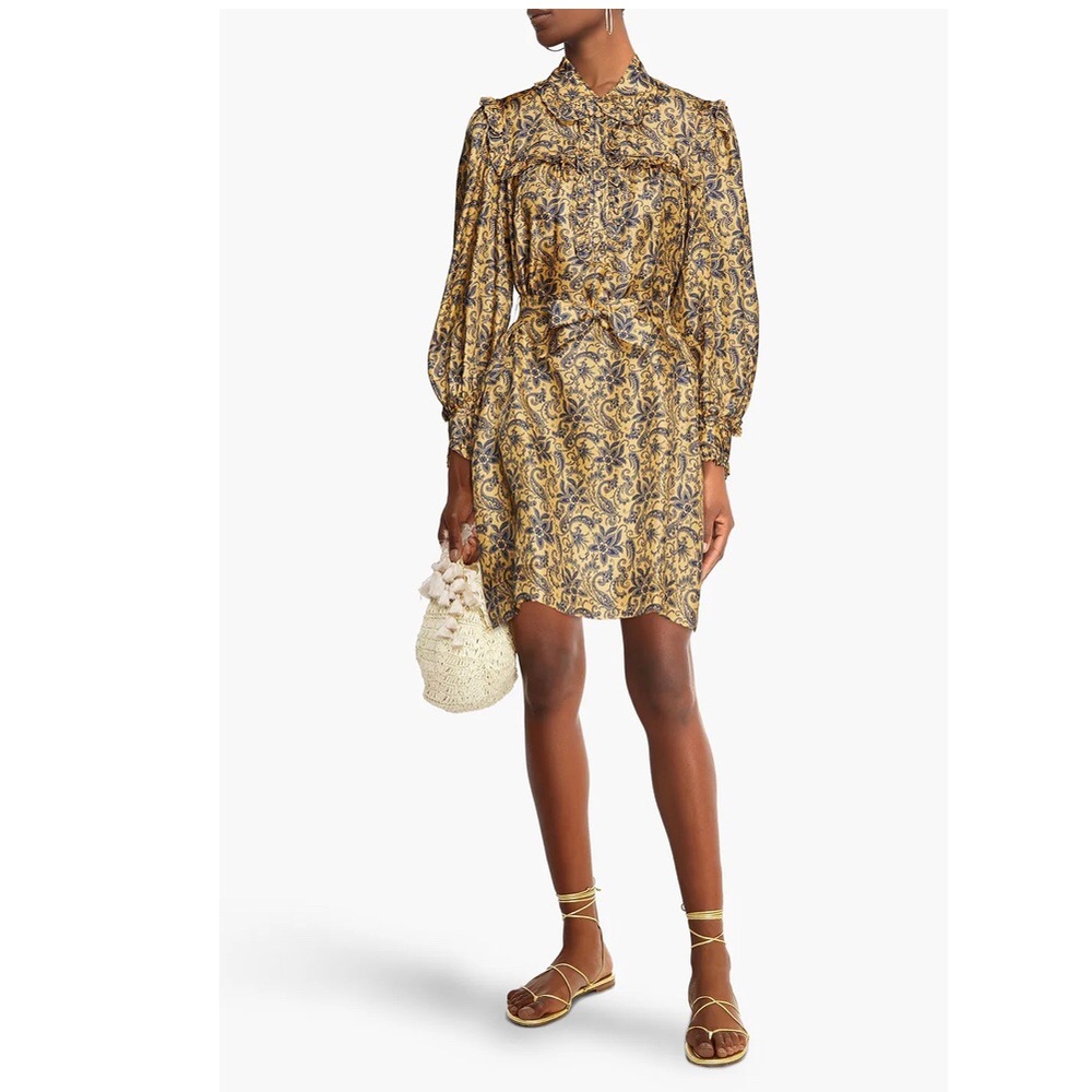 Sandro Harmonie Belted Silk Ruffle Dress